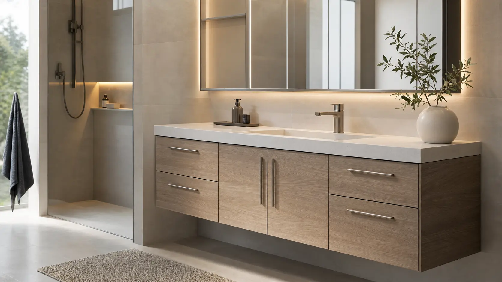 Nem dirençli malzemeyle üretilmiş banyo dolabı ve lavabo ünitesi